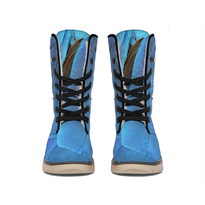 Blue Feather Print Winter Boots
