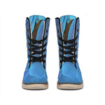 Blue Feather Print Winter Boots