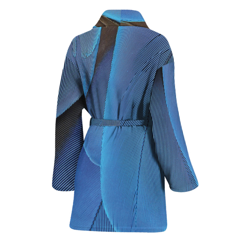 Blue Feather Print Women's Bathrobe