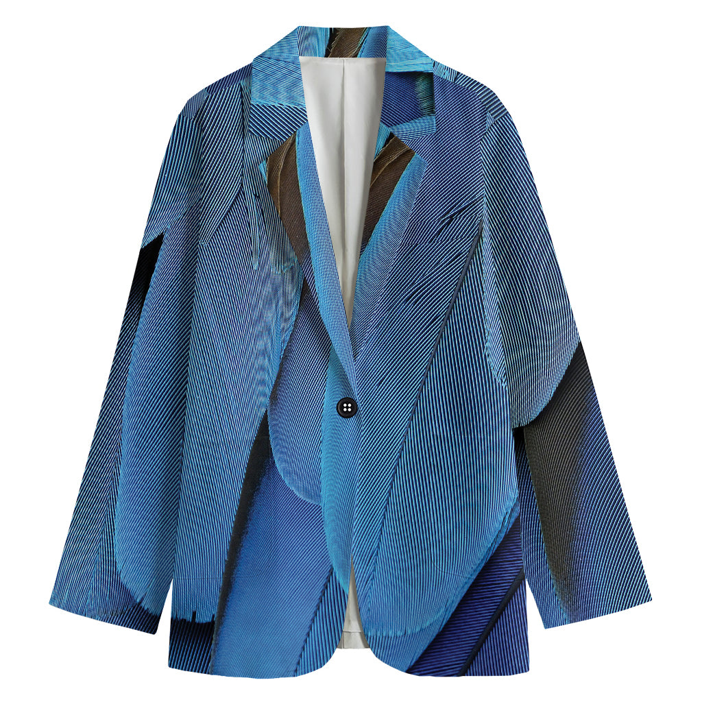 Blue Feather Print Women's Blazer