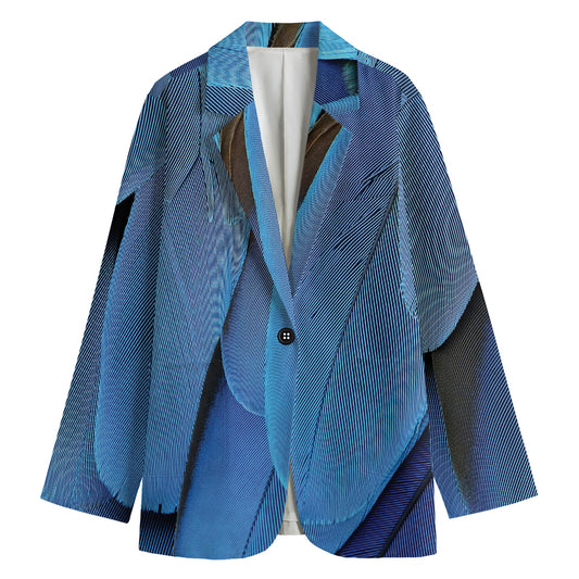 Blue Feather Print Women's Blazer