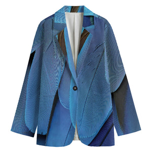 Blue Feather Print Women's Blazer