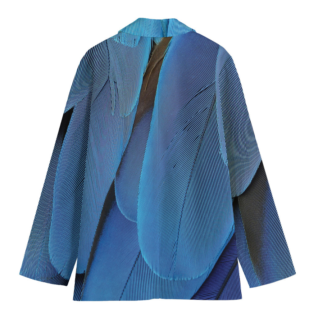 Blue Feather Print Women's Blazer