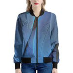 Blue Feather Print Women's Bomber Jacket