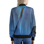 Blue Feather Print Women's Bomber Jacket