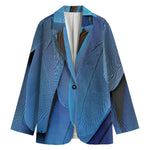 Blue Feather Print Women's Cotton Blazer