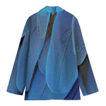 Blue Feather Print Women's Cotton Blazer