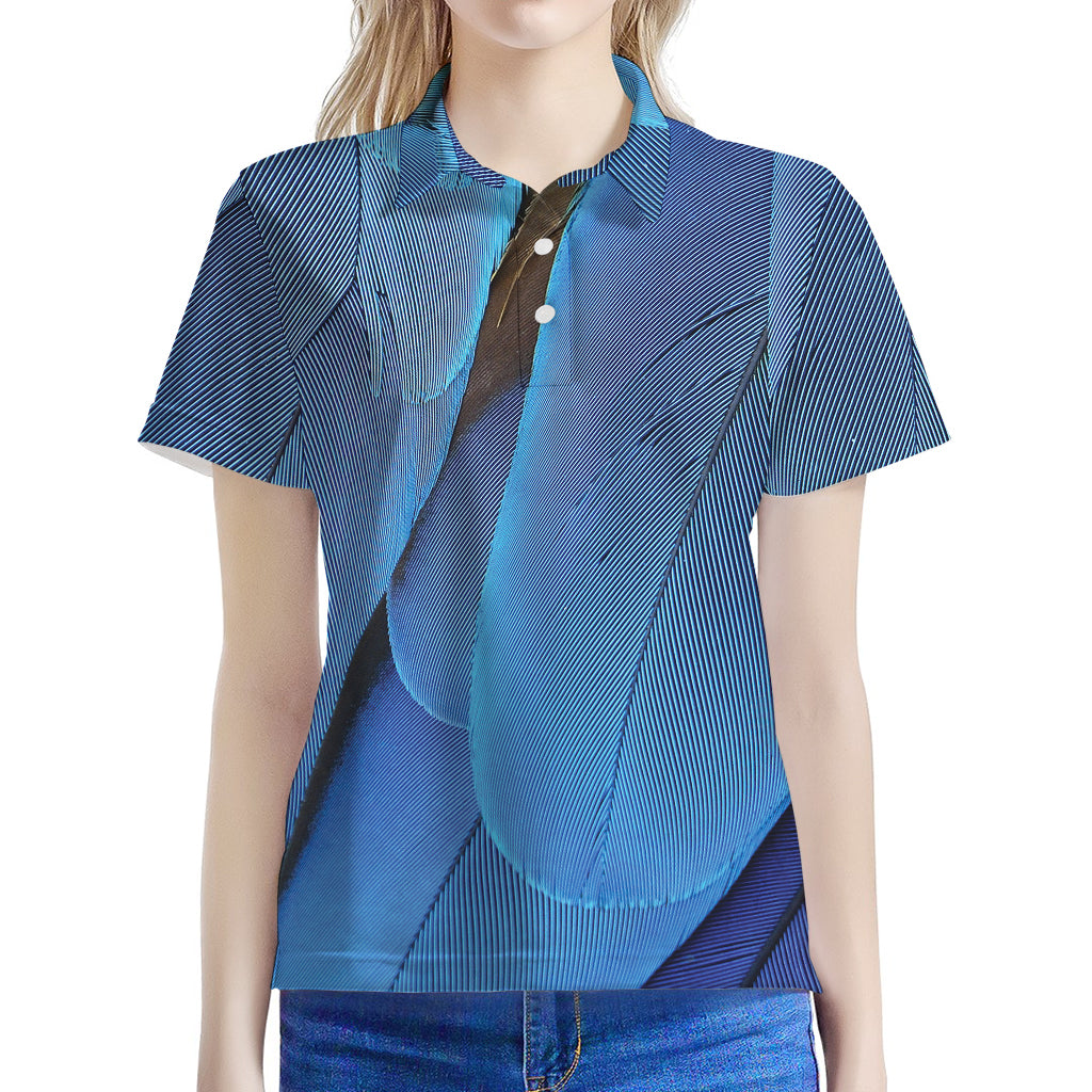 Blue Feather Print Women's Polo Shirt