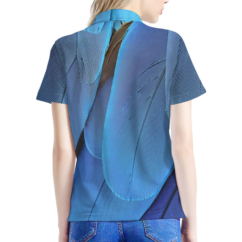 Blue Feather Print Women's Polo Shirt