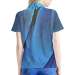 Blue Feather Print Women's Polo Shirt