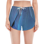 Blue Feather Print Women's Split Running Shorts