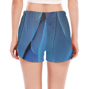 Blue Feather Print Women's Split Running Shorts