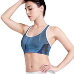Blue Feather Print Women's Sports Bra