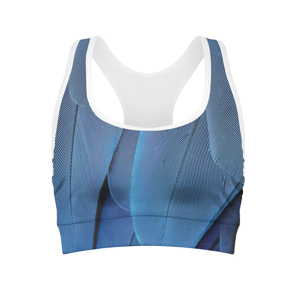 Blue Feather Print Women's Sports Bra
