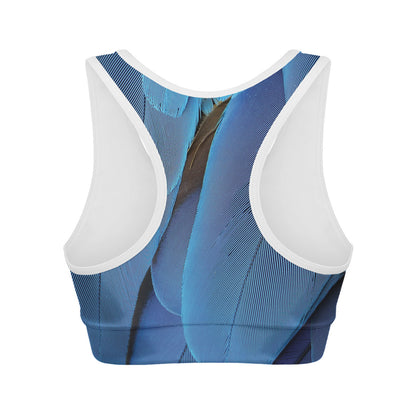 Blue Feather Print Women's Sports Bra