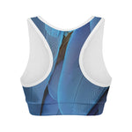 Blue Feather Print Women's Sports Bra