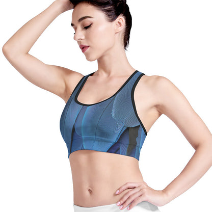 Blue Feather Print Women's Sports Bra
