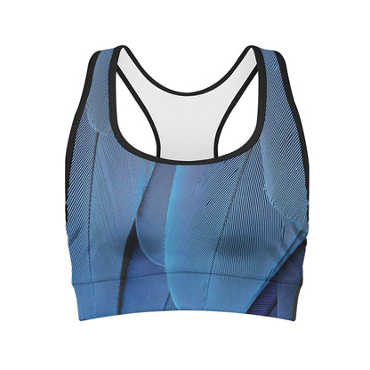Blue Feather Print Women's Sports Bra