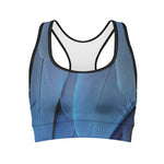 Blue Feather Print Women's Sports Bra