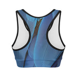 Blue Feather Print Women's Sports Bra