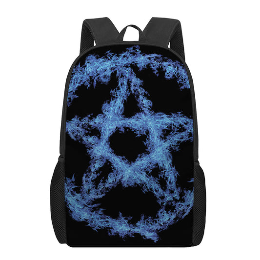 Blue Flame Pentagram Print 17 Inch Backpack