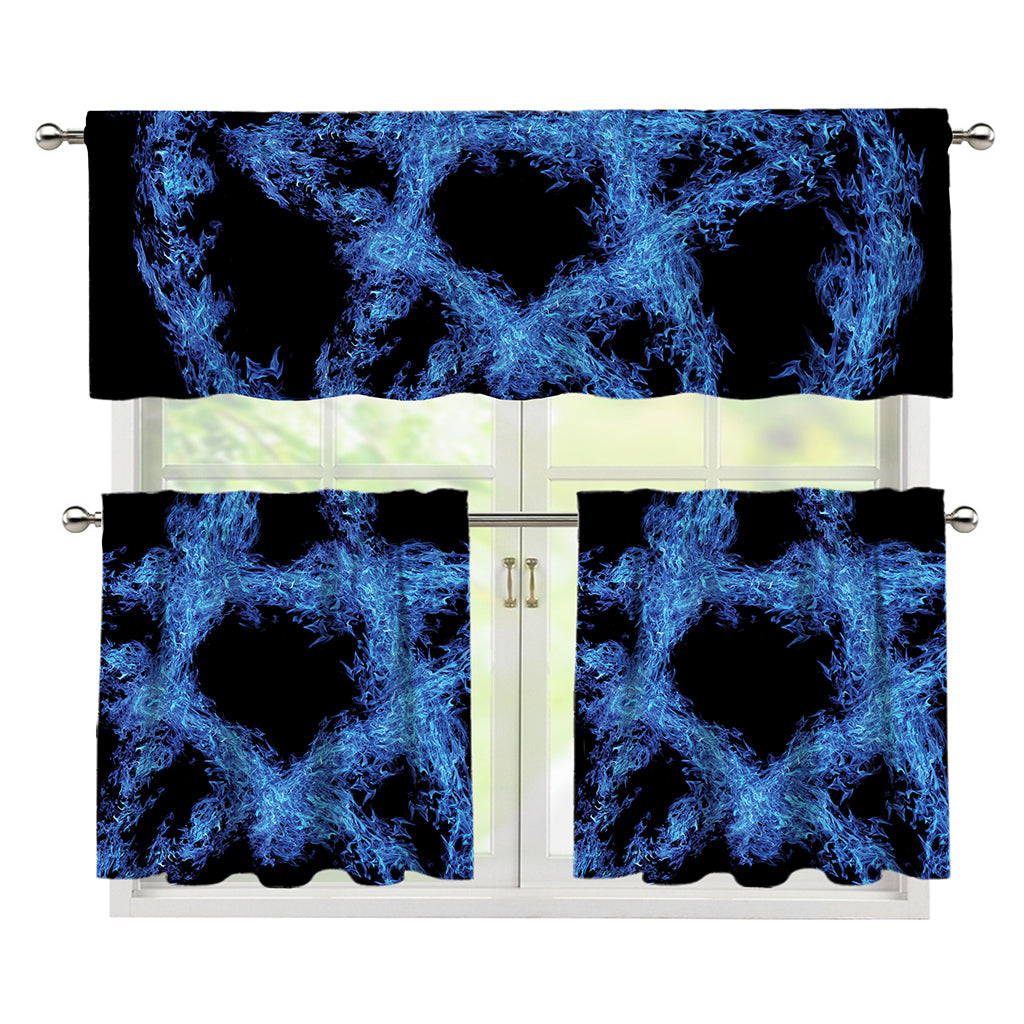 Blue Flame Pentagram Print 3 Piece Kitchen Curtains