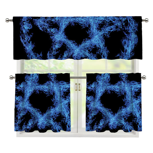 Blue Flame Pentagram Print 3 Piece Kitchen Curtains