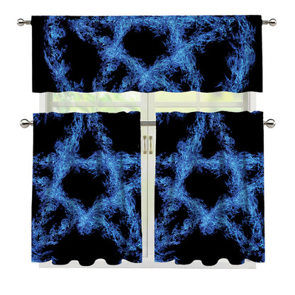 Blue Flame Pentagram Print 3 Piece Kitchen Curtains