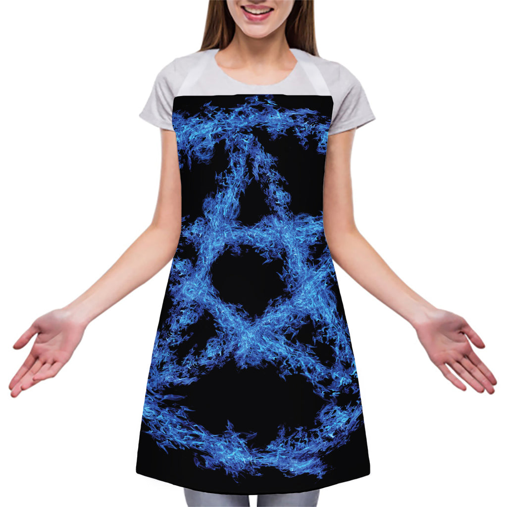 Blue Flame Pentagram Print Adjustable Apron