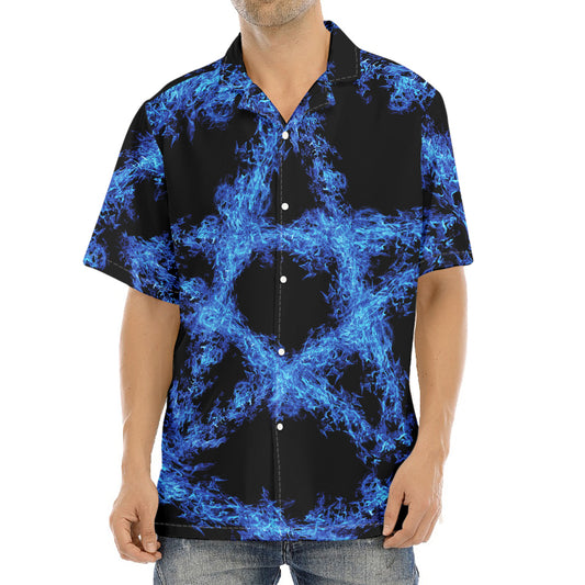 Blue Flame Pentagram Print Aloha Shirt