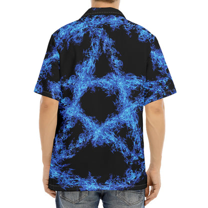 Blue Flame Pentagram Print Aloha Shirt