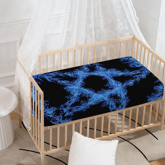Blue Flame Pentagram Print Baby Crib Sheet
