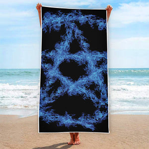 Blue Flame Pentagram Print Beach Towel