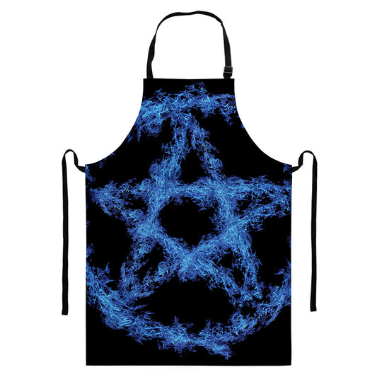 Blue Flame Pentagram Print Bib Apron With Pocket