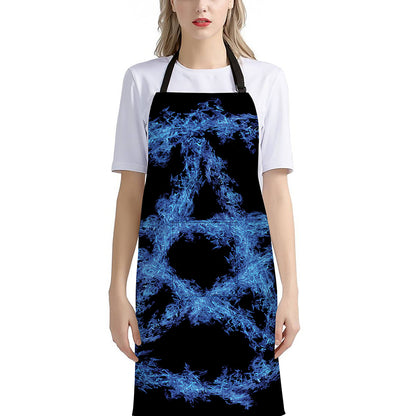 Blue Flame Pentagram Print Bib Apron With Pocket