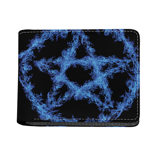Blue Flame Pentagram Print Bifold Wallet