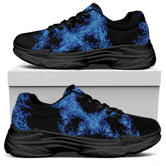 Blue Flame Pentagram Print Black Chunky Shoes