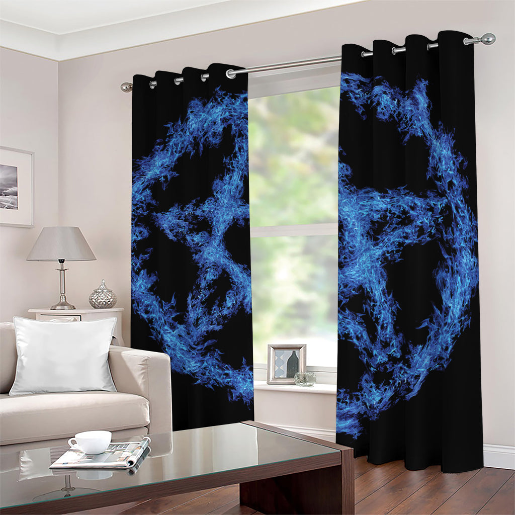 Blue Flame Pentagram Print Blackout Grommet Curtains