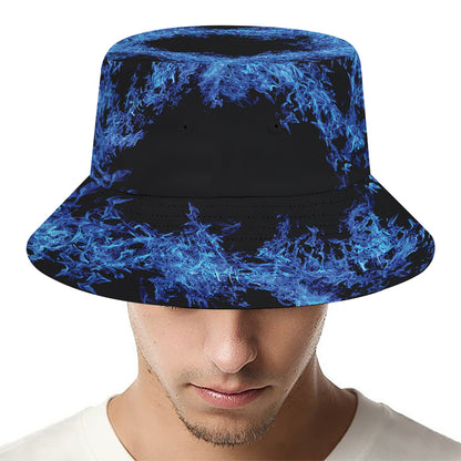 Blue Flame Pentagram Print Bucket Hat