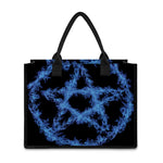 Blue Flame Pentagram Print Canvas Tote Bag