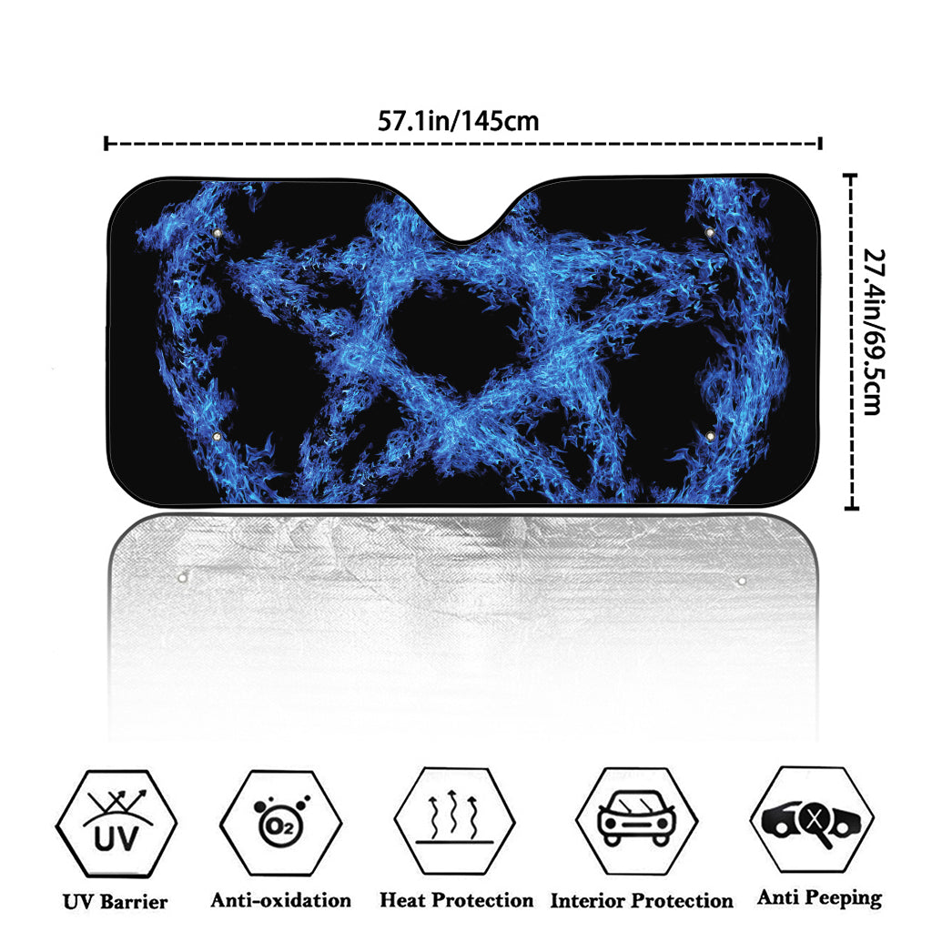 Blue Flame Pentagram Print Car Windshield Sun Shade