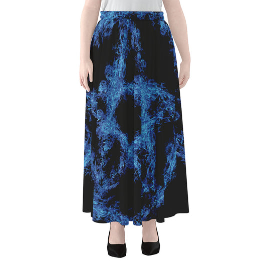 Blue Flame Pentagram Print Chiffon Maxi Skirt