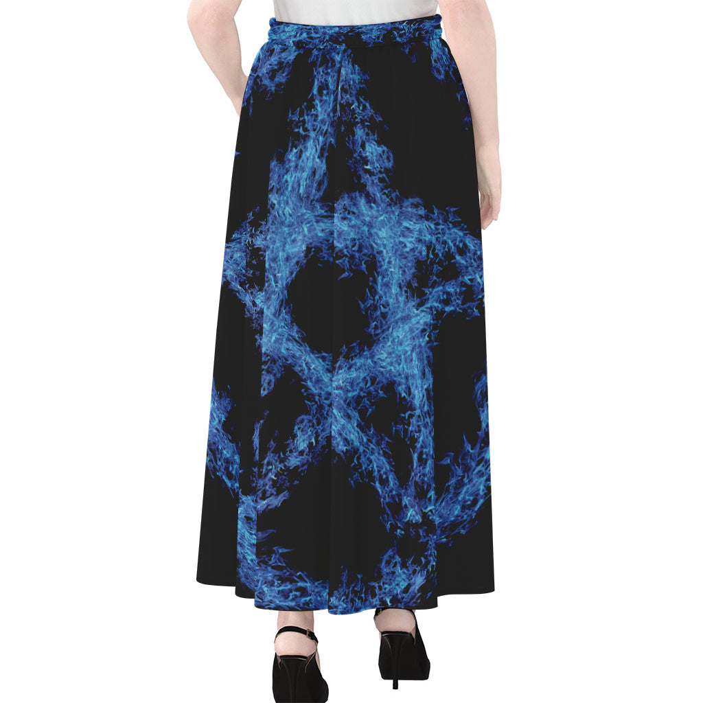 Blue Flame Pentagram Print Chiffon Maxi Skirt