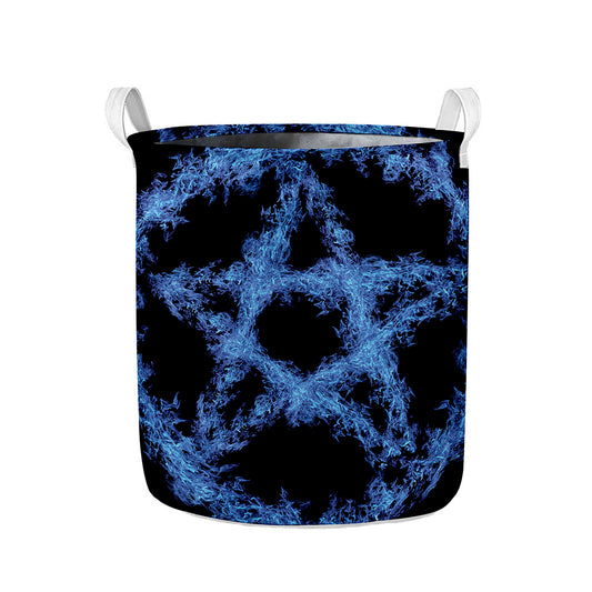 Blue Flame Pentagram Print Collapsible Laundry Basket