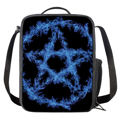 Blue Flame Pentagram Print Crossbody Lunch Bag