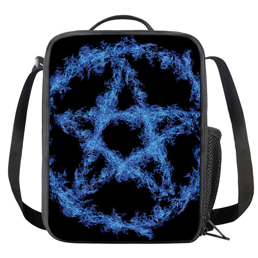 Blue Flame Pentagram Print Crossbody Lunch Bag