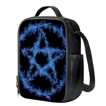 Blue Flame Pentagram Print Crossbody Lunch Bag