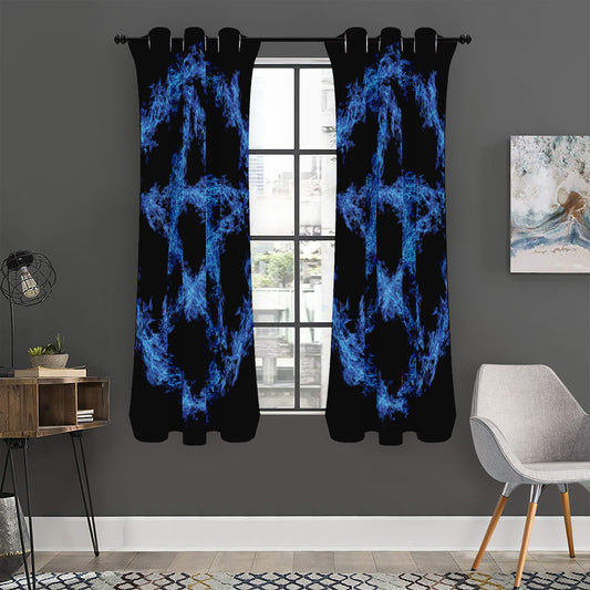 Blue Flame Pentagram Print Curtain