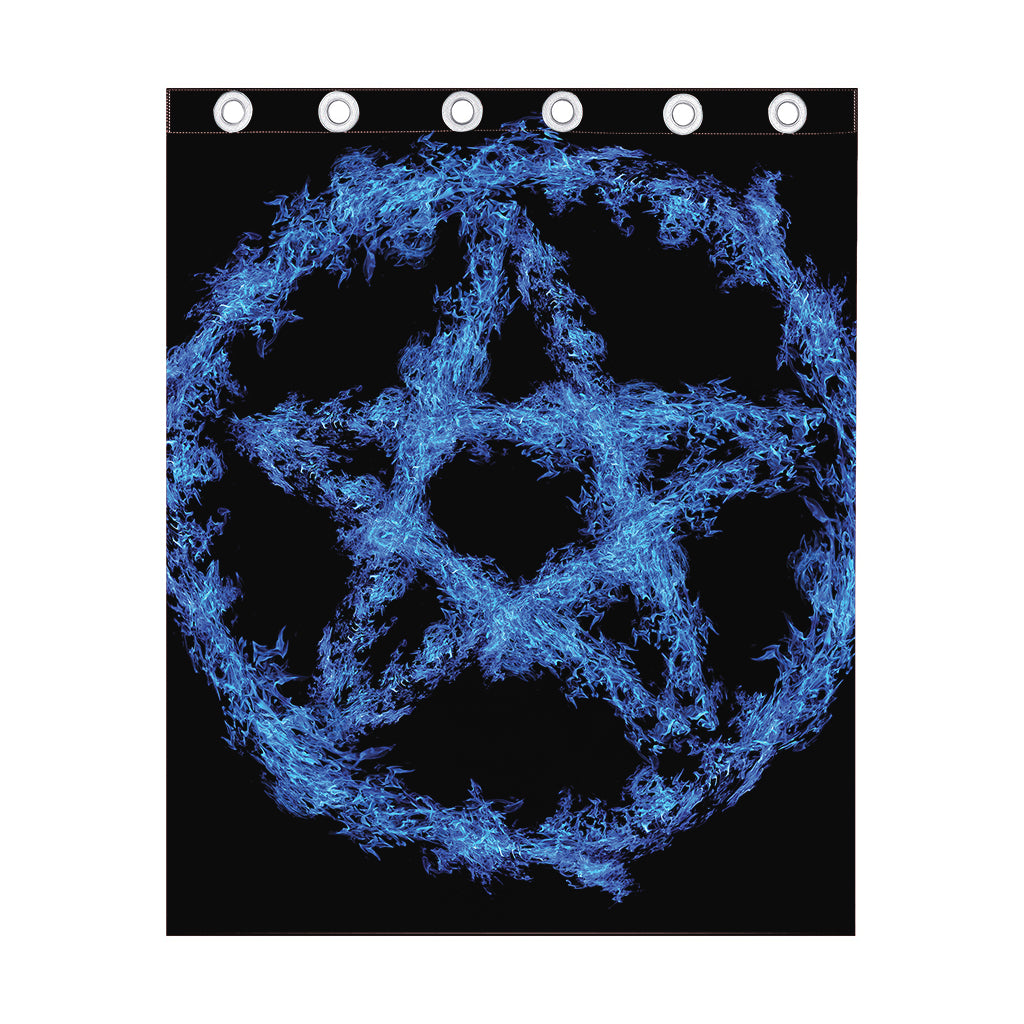 Blue Flame Pentagram Print Curtain