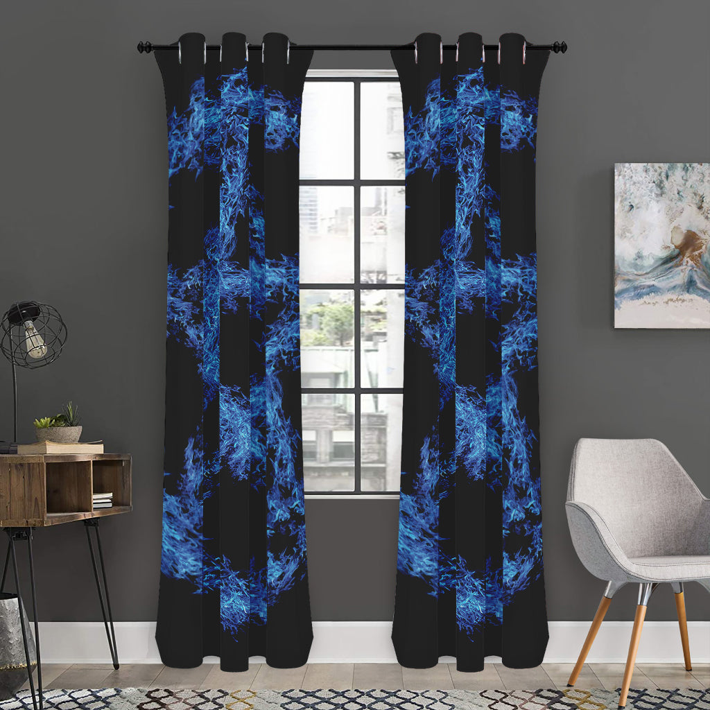 Blue Flame Pentagram Print Curtain